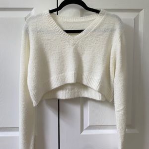 white cropped sweater